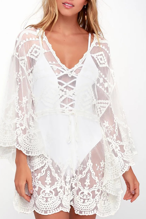 Skylar Embroidered Bell Sleeve Cover-up