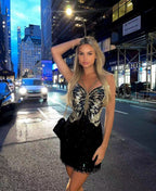 Internet Celebrity Backless Butterfly Rhinestone DressSequ Tassel Dress