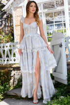 Brion Blue Lace Print Maxi Dress