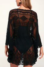 Skylar Embroidered Bell Sleeve Cover-up