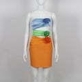 Floral Color Short Slim Tube Top Tied Dress