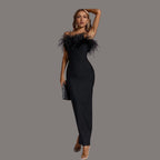 Fabiana Boutique Black Party Dress with Feathers Statement Occasion Edit
