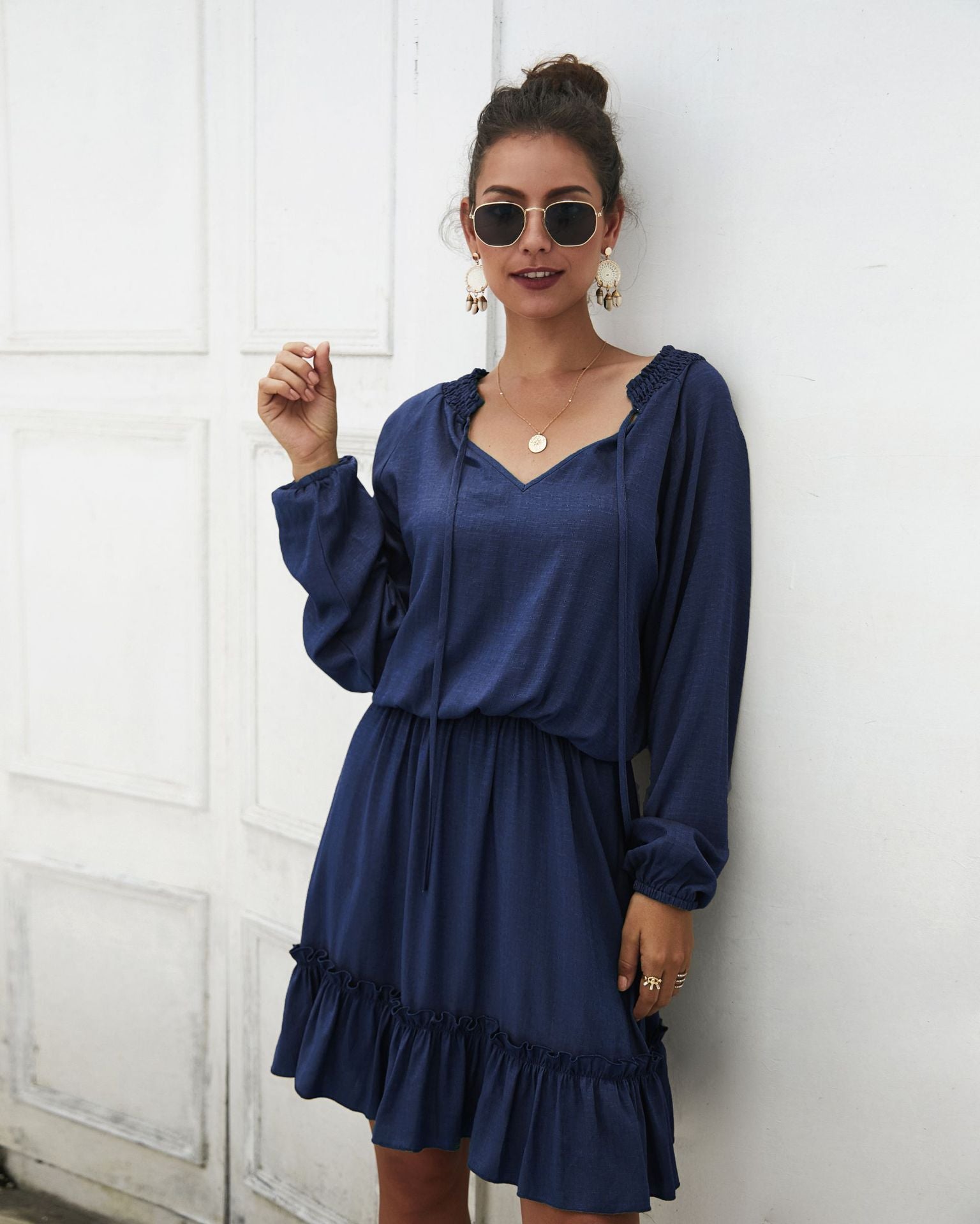 Marta Ruffle Tiered Dress Navy