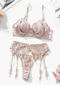 Moira - Powder Beige Lace-Up Garter Lingerie Set