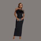 Fabiana Boutique Black Party Dress with Feathers Statement Occasion Edit