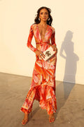 Floral Print V-neck Long Sleeve Cutout Bodycon Maxi Dress