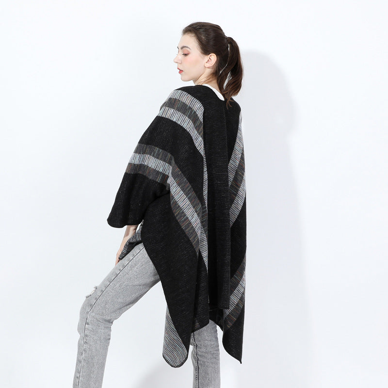 Fashionable Jacquard Silk Imitationcashmere Split Cape Scarf