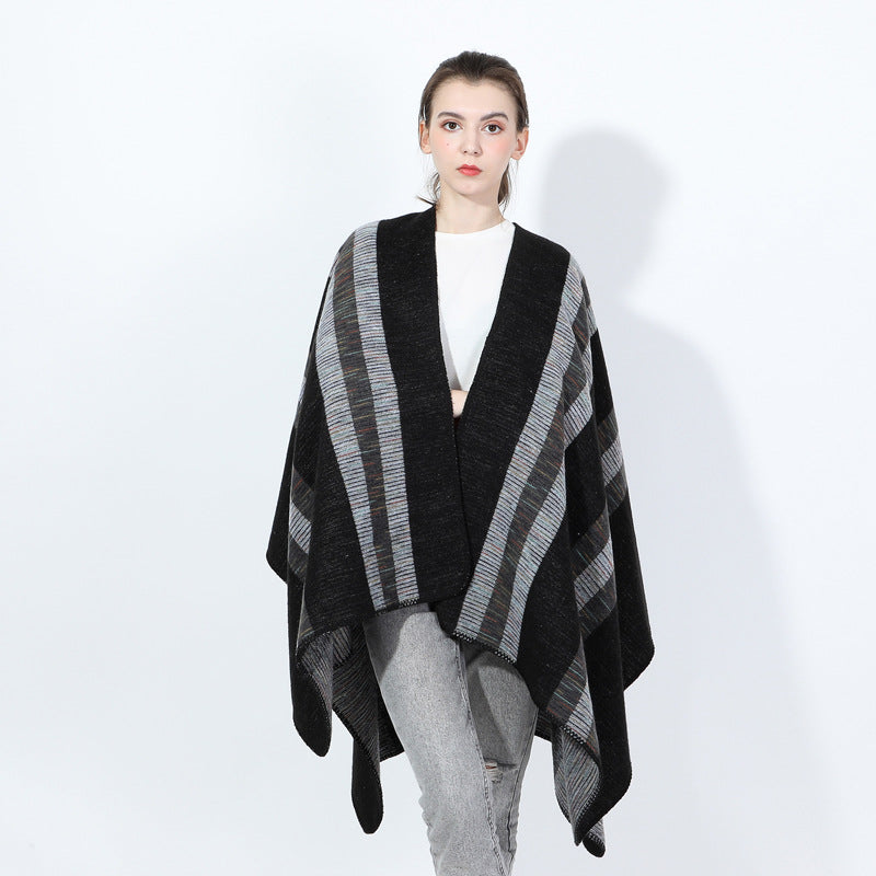 Fashionable Jacquard Silk Imitationcashmere Split Cape Scarf