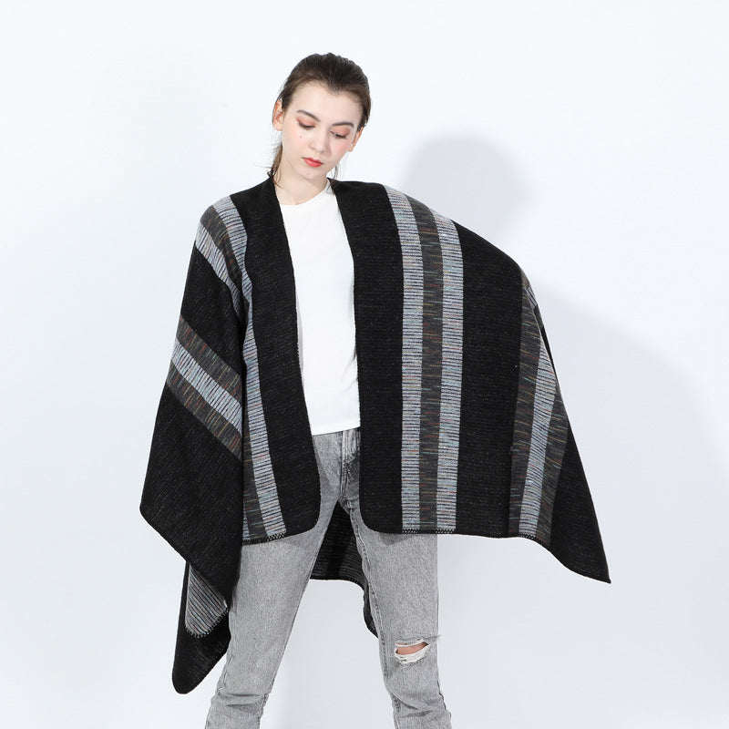 Fashionable Jacquard Silk Imitationcashmere Split Cape Scarf