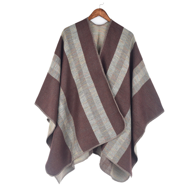 Fashionable Jacquard Silk Imitationcashmere Split Cape Scarf