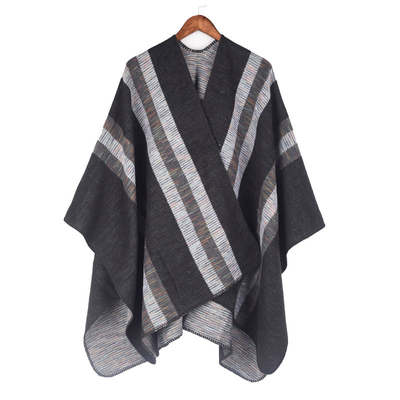 Fashionable Jacquard Silk Imitationcashmere Split Cape Scarf