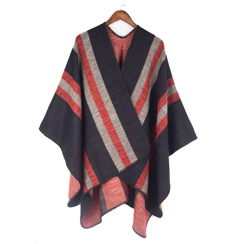 Fashionable Jacquard Silk Imitationcashmere Split Cape Scarf