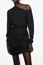 Fall Women Clothing Fold Asymmetric Dress
