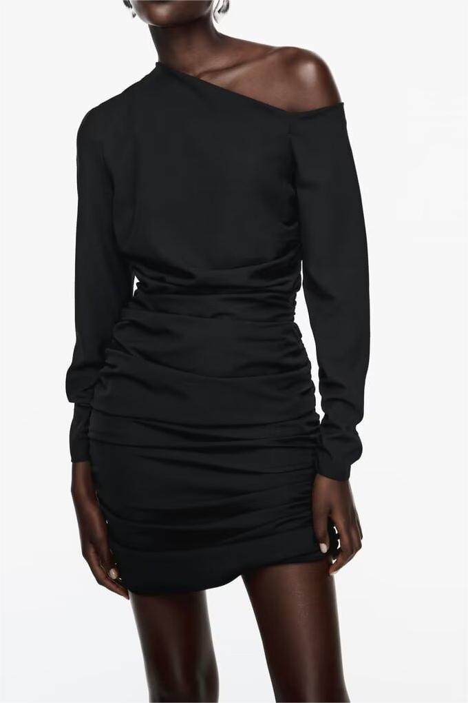 Fall Women Clothing Fold Asymmetric Dress