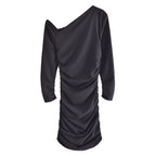 Fall Women Clothing Fold Asymmetric Dress