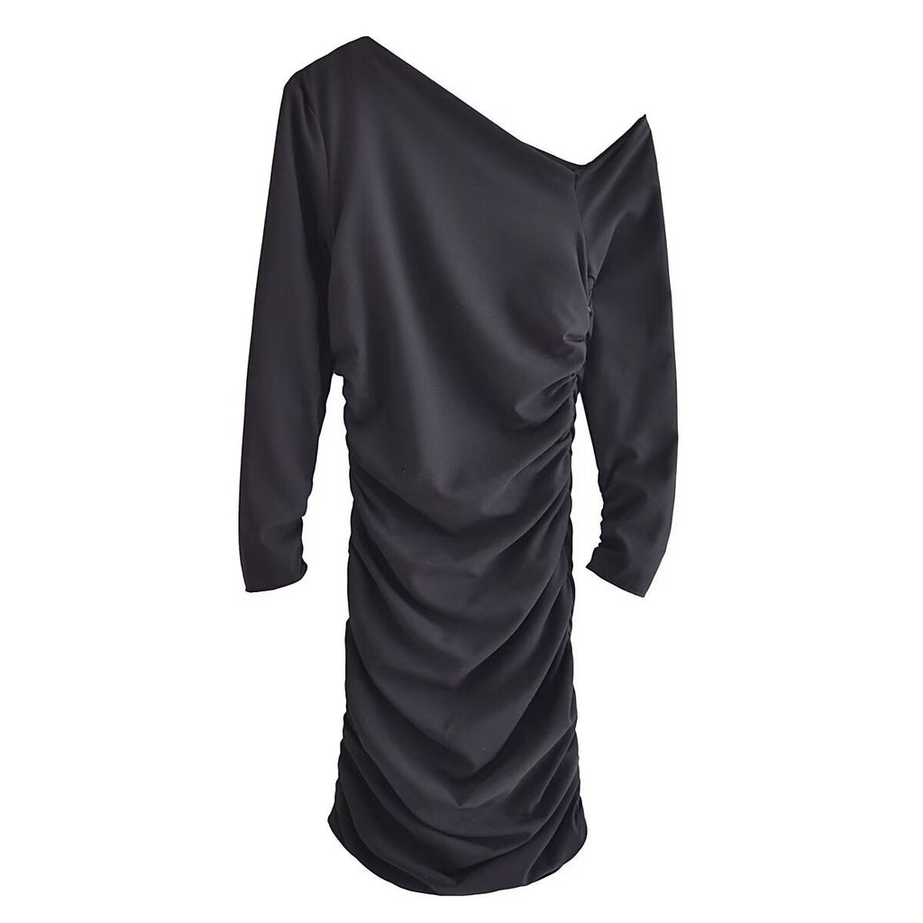 Fall Women Clothing Fold Asymmetric Dress