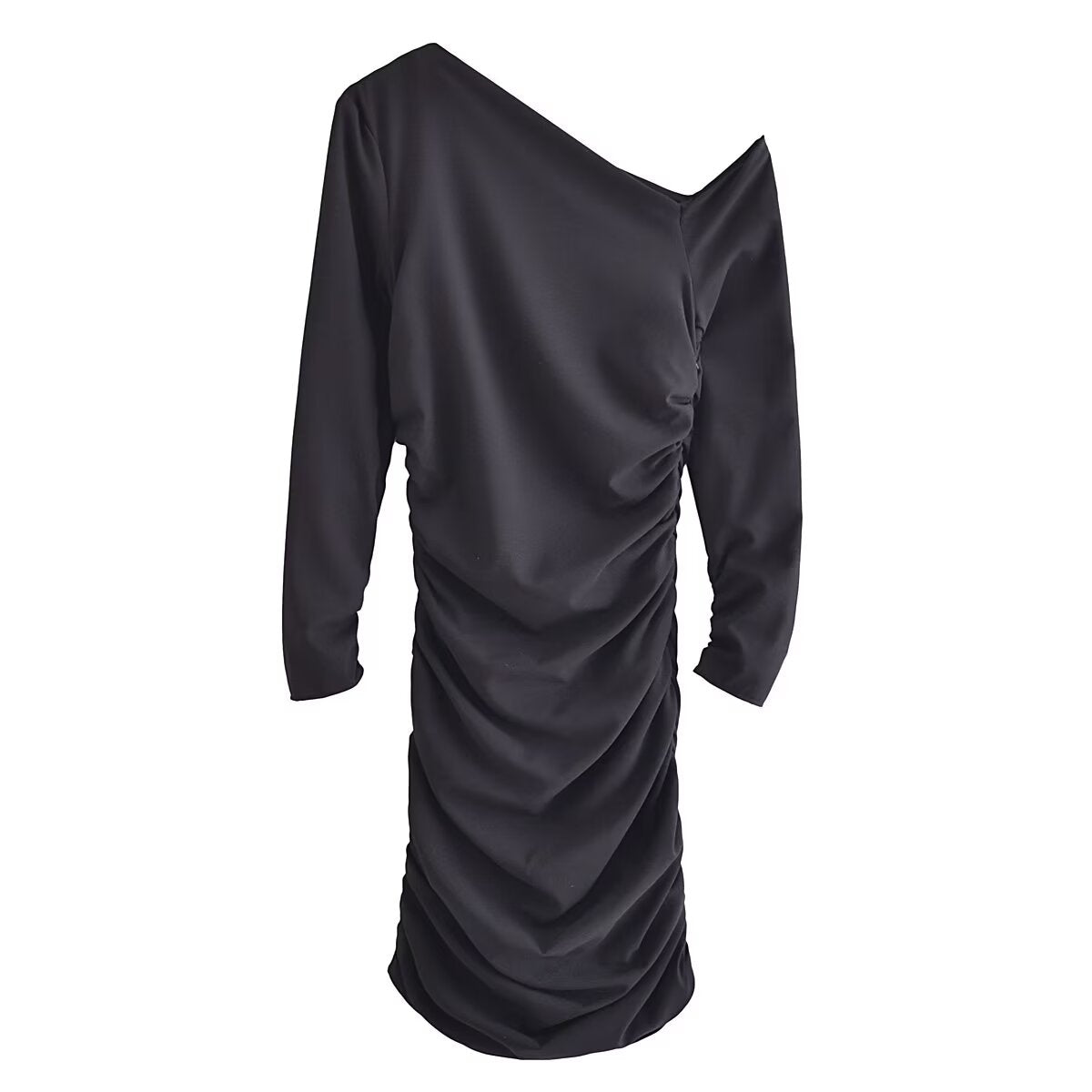 Fall Women Clothing Fold Asymmetric Dress