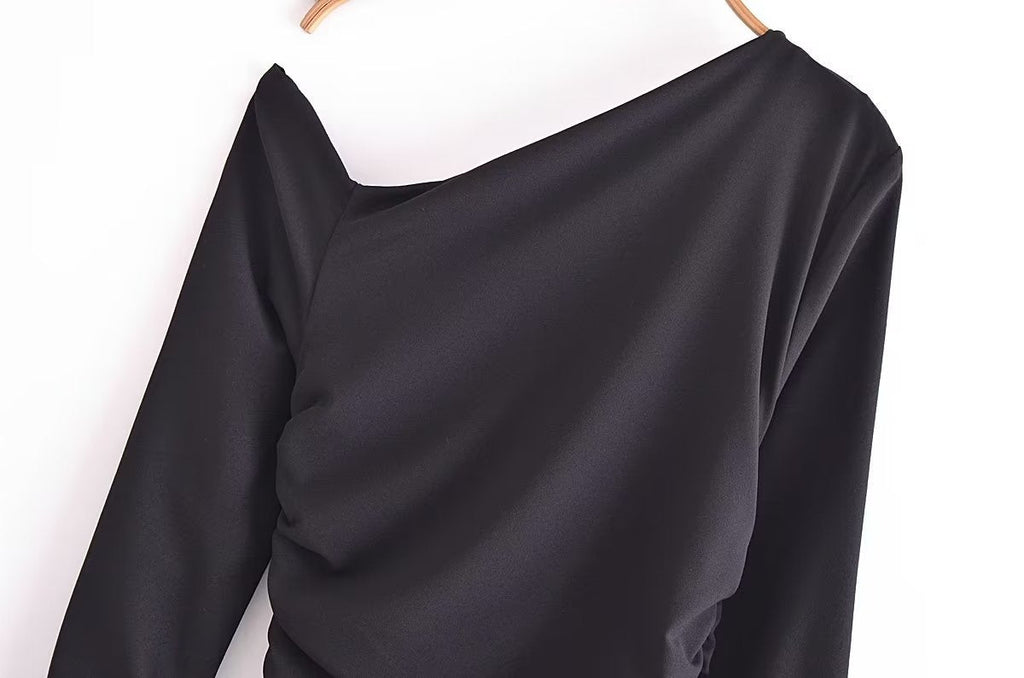 Fall Women Clothing Fold Asymmetric Dress