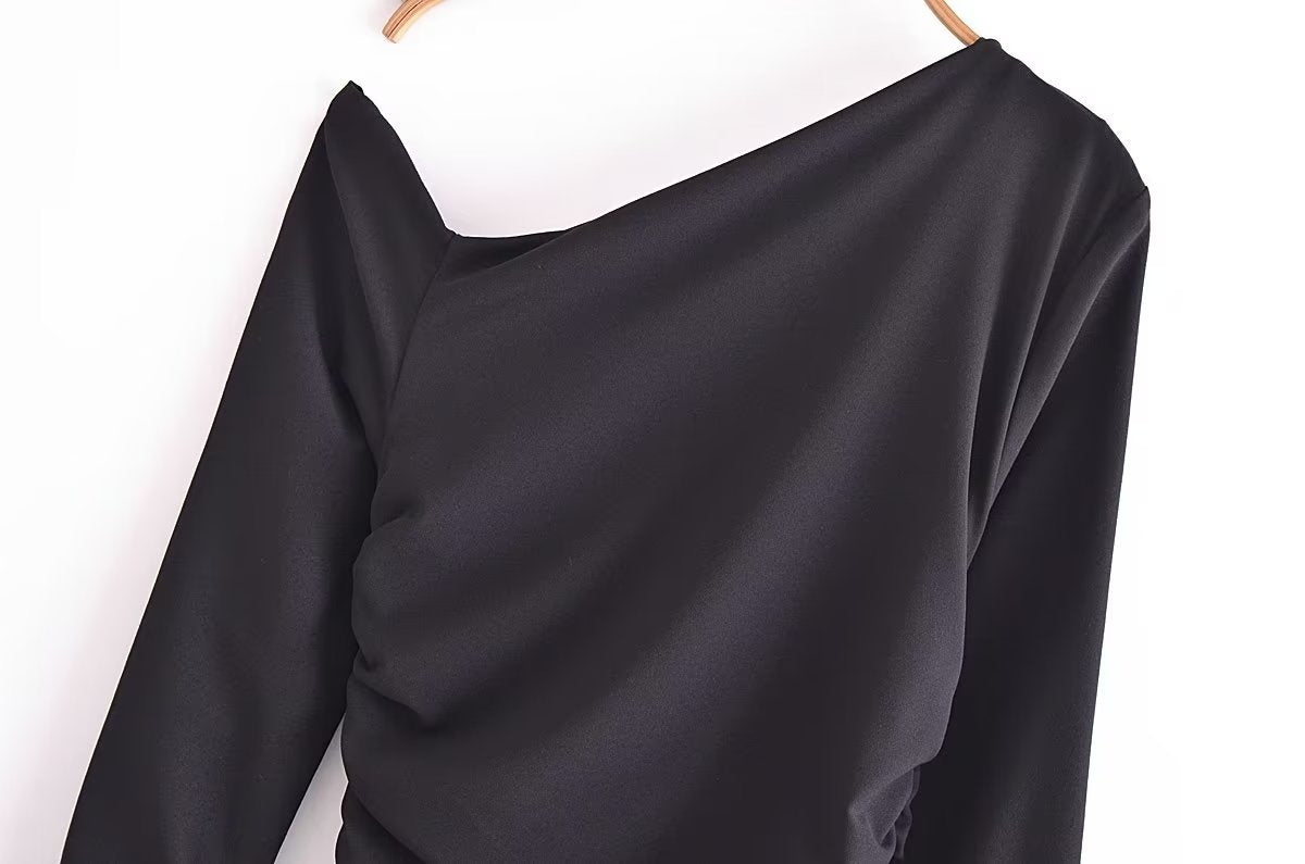 Fall Women Clothing Fold Asymmetric Dress