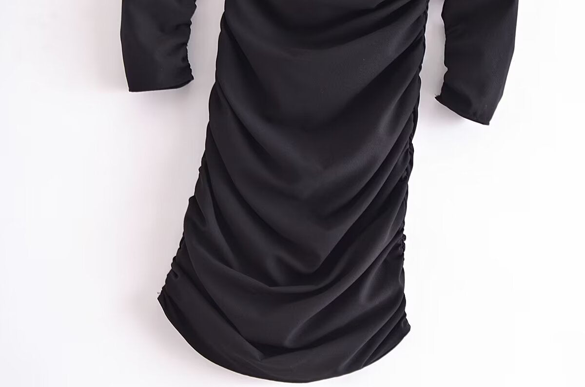 Fall Women Clothing Fold Asymmetric Dress