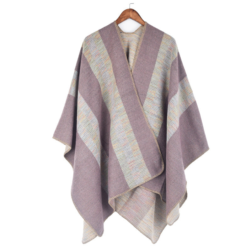 Fashionable Jacquard Silk Imitationcashmere Split Cape Scarf