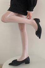 Black Lace Sheer Striped Fishnet Tights