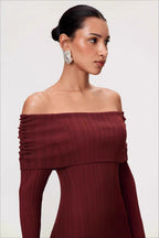 Sexy Solid Ruched Off-Shoulder Knit Bodycon Dress