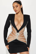 Graceful Rhinestones Tassel V neck Bandage Dress