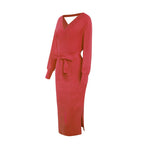 Yara Drape Knit Midi Sweater Dress Plum