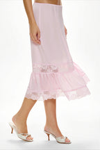 Lace Trim Ruffled Patchwork Casual Skirt