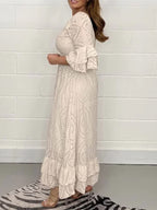 Embroidery Anglaise Frill Sleeve Midi Dress