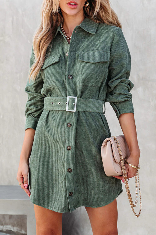 Catch Your Self Corduroy Button Up Mini Dress - 5 Colors