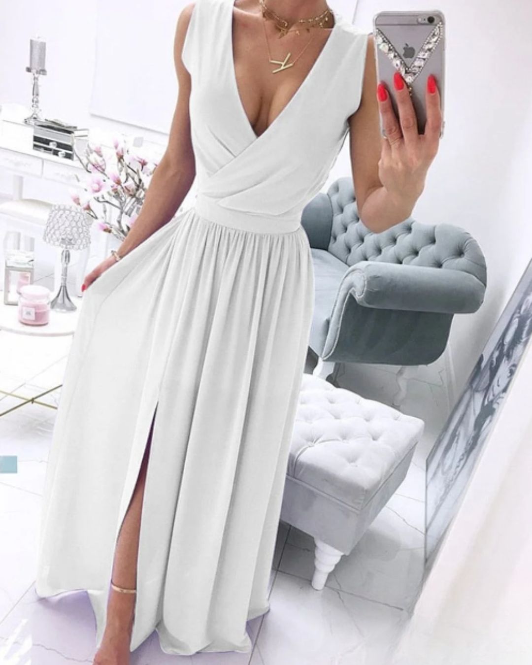 Julia Chic Sleeveless Beach Dress for Women with a Deep V Neck Premium Wardrobe Essential