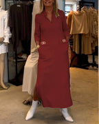 Scarlett Elevated Solid Color Slit Dress with 3/4 Sleeves Everyday Luxe Edit