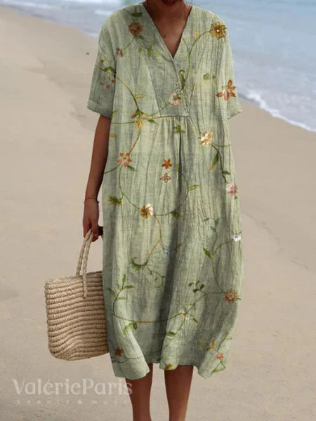 Ramona Statement Floral Print Cotton and Linen Dress Boutique Collection