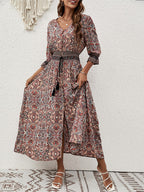 Fresh Print Maxi Dress-Red
