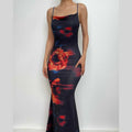 Cowl neck print cami maxi dress