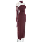 Hudson Maxi Dress With Stole And Gloves Maroon