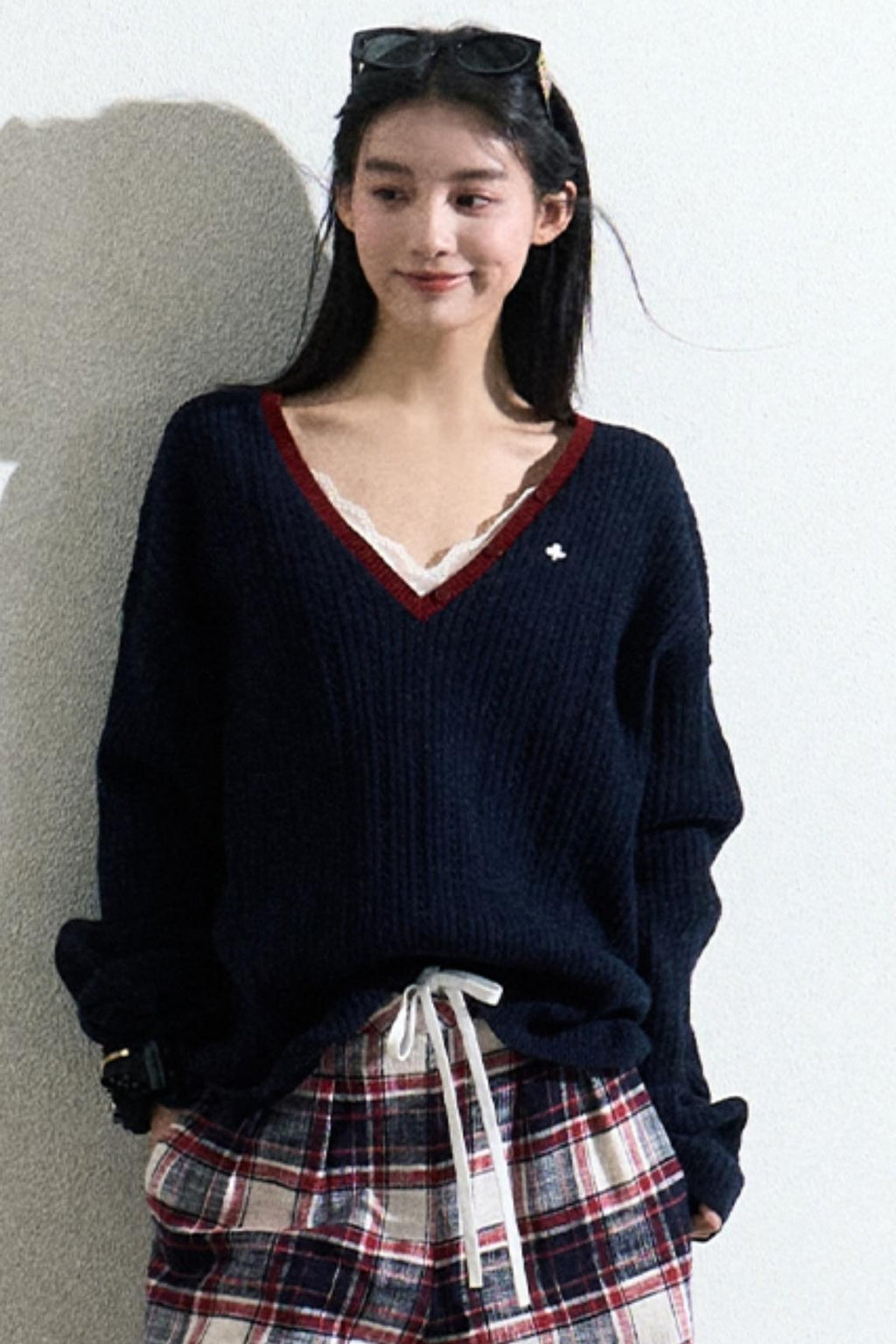 Navy V-Neck Knit Cardigan