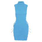 Sleeveless high neck lace up side mini dress