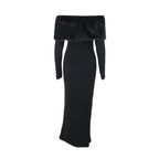 Onyx Fur Midi Dress Black