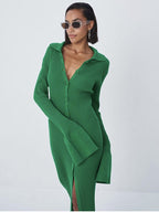 Long Cardigan Knit V - Neck Sweater Dress