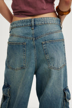 Vintage Washed Loose Wide Leg Cargo Jeans