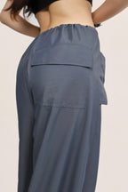 Grey Mid Rise Drawstring Cargo Pants