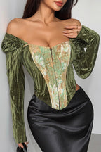 Oil Painting Style Elegant Strapless Slim-fit Fishbone Top