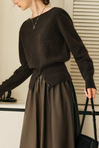 Slit Hem Boatneck Knit Top