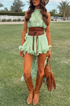 Romantic Drama Chiffon Wavy Ruffles Halter Irregular A-line Top