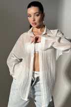 Solid Button-Down Collar Lightweight Casual Chic Blouse