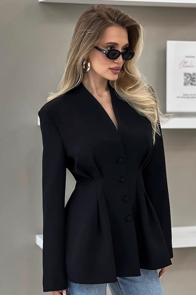 Elegant VNeck Tailored Waist Blazer