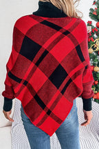 Plaid Contrast Turtleneck Cape Sweater